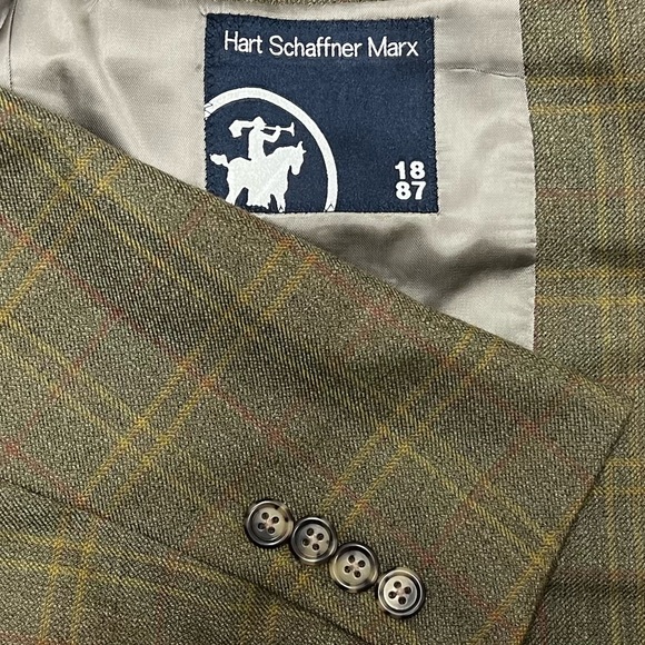Hart Schaffner Marx Men's 43R Olive Windowpane Plaid 2-Button Blazer Suit Jacket - Picture 1 of 9